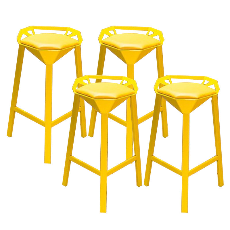 Modern Armless Backrest Counter Stool Iron Bar Stool with Cushion and Pedal for Bar Yellow 4 Piece Set Counter Stool(26"H) Clearhalo 'Bar Furniture' 'Bar Stools' 'bar_stools' 'furn' 'furn_bar_stools' 'Furniture' 'Kitchen & Dining Furniture' 6556821