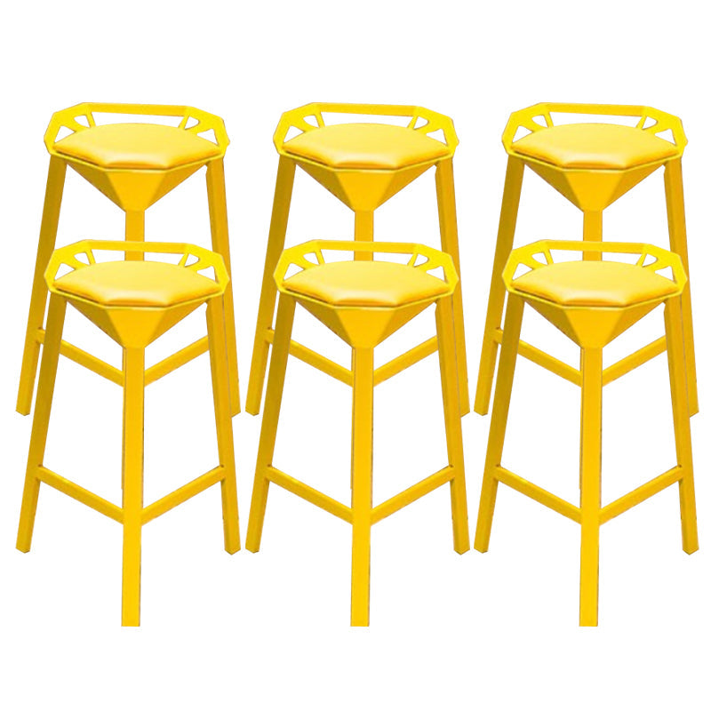 Modern Armless Backrest Counter Stool Iron Bar Stool with Cushion and Pedal for Bar Yellow 6 Piece Set Counter Stool(26"H) Clearhalo 'Bar Furniture' 'Bar Stools' 'bar_stools' 'furn' 'furn_bar_stools' 'Furniture' 'Kitchen & Dining Furniture' 6556822