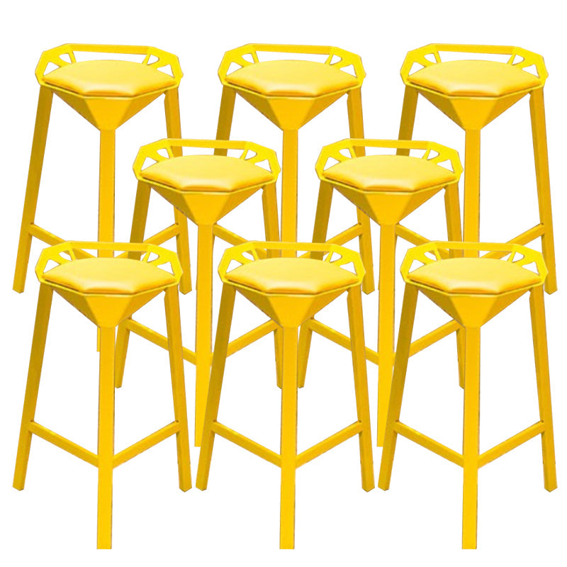 Modern Armless Backrest Counter Stool Iron Bar Stool with Cushion and Pedal for Bar Yellow 8 Piece Set Counter Stool(26"H) Clearhalo 'Bar Furniture' 'Bar Stools' 'bar_stools' 'furn' 'furn_bar_stools' 'Furniture' 'Kitchen & Dining Furniture' 6556823