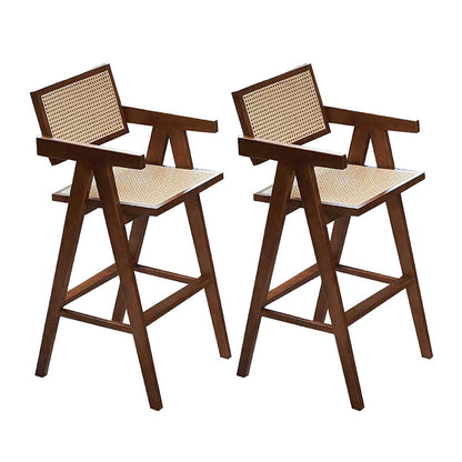 Wood Low Back Dining Stools Contemporary Armed Bar Stools with Footrest