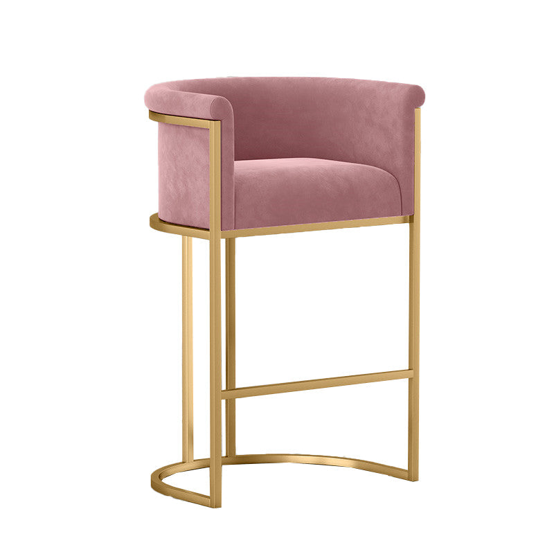 Glam Armrest Backrest Counter StooI Iron Bar Stool with Cushion and Pedal for Cafe