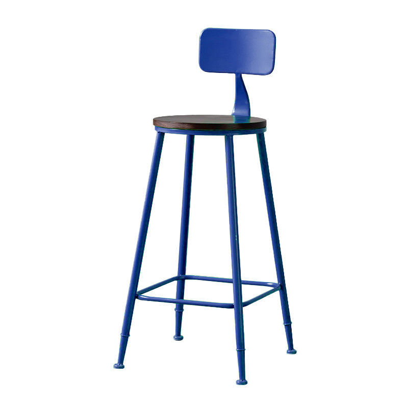 Modern Armless Backrest Counter Stool Iron Bar Stool with Pedal for Milk Tea Shop Blue 1 Piece Clearhalo 'Bar Furniture' 'Bar Stools' 'bar_stools' 'furn' 'furn_bar_stools' 'Furniture' 'Kitchen & Dining Furniture' 6557270