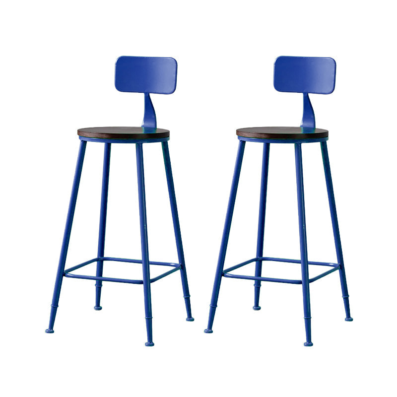 Modern Armless Backrest Counter Stool Iron Bar Stool with Pedal for Milk Tea Shop Blue 2 Piece Set Clearhalo 'Bar Furniture' 'Bar Stools' 'bar_stools' 'furn' 'furn_bar_stools' 'Furniture' 'Kitchen & Dining Furniture' 6557271
