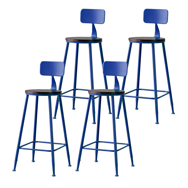 Modern Armless Backrest Counter Stool Iron Bar Stool with Pedal for Milk Tea Shop Blue 4 Piece Set Clearhalo 'Bar Furniture' 'Bar Stools' 'bar_stools' 'furn' 'furn_bar_stools' 'Furniture' 'Kitchen & Dining Furniture' 6557272
