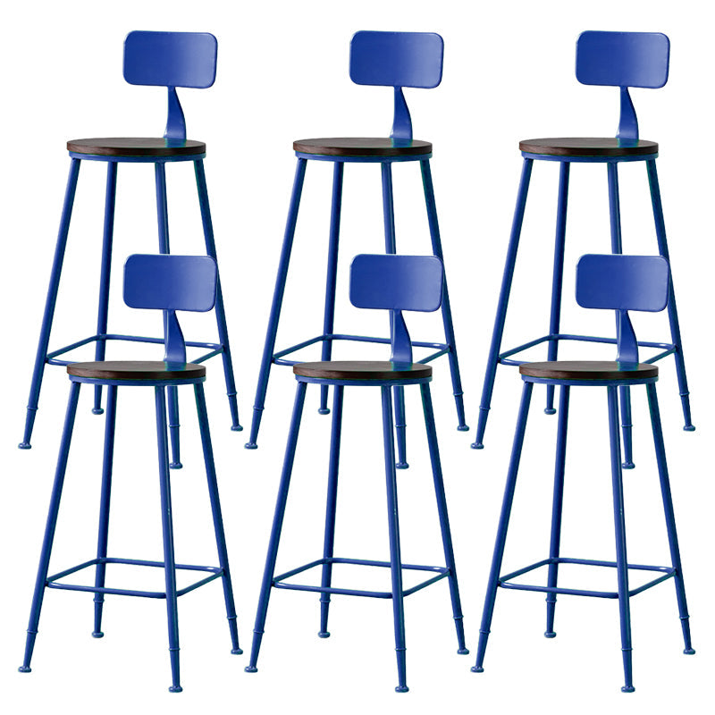 Modern Armless Backrest Counter Stool Iron Bar Stool with Pedal for Milk Tea Shop Blue 6 Piece Set Clearhalo 'Bar Furniture' 'Bar Stools' 'bar_stools' 'furn' 'furn_bar_stools' 'Furniture' 'Kitchen & Dining Furniture' 6557273