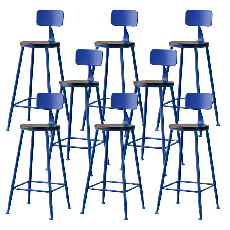 Modern Armless Backrest Counter Stool Iron Bar Stool with Pedal for Milk Tea Shop Blue 8 Piece Set Clearhalo 'Bar Furniture' 'Bar Stools' 'bar_stools' 'furn' 'furn_bar_stools' 'Furniture' 'Kitchen & Dining Furniture' 6557274