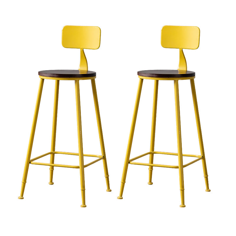 Modern Armless Backrest Counter Stool Iron Bar Stool with Pedal for Milk Tea Shop Yellow 2 Piece Set Clearhalo 'Bar Furniture' 'Bar Stools' 'bar_stools' 'furn' 'furn_bar_stools' 'Furniture' 'Kitchen & Dining Furniture' 6557276