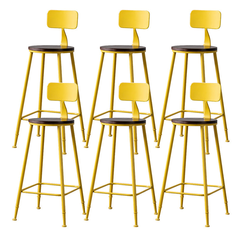 Modern Armless Backrest Counter Stool Iron Bar Stool with Pedal for Milk Tea Shop Yellow 6 Piece Set Clearhalo 'Bar Furniture' 'Bar Stools' 'bar_stools' 'furn' 'furn_bar_stools' 'Furniture' 'Kitchen & Dining Furniture' 6557278