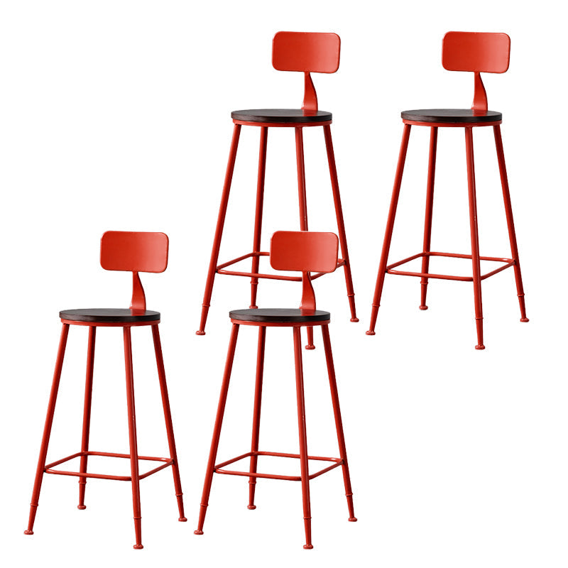 Modern Armless Backrest Counter Stool Iron Bar Stool with Pedal for Milk Tea Shop Red 4 Piece Set Clearhalo 'Bar Furniture' 'Bar Stools' 'bar_stools' 'furn' 'furn_bar_stools' 'Furniture' 'Kitchen & Dining Furniture' 6557282