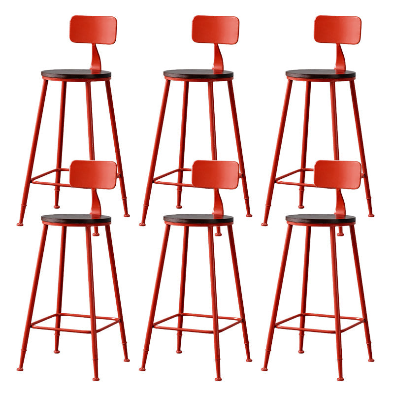 Modern Armless Backrest Counter Stool Iron Bar Stool with Pedal for Milk Tea Shop Red 6 Piece Set Clearhalo 'Bar Furniture' 'Bar Stools' 'bar_stools' 'furn' 'furn_bar_stools' 'Furniture' 'Kitchen & Dining Furniture' 6557283