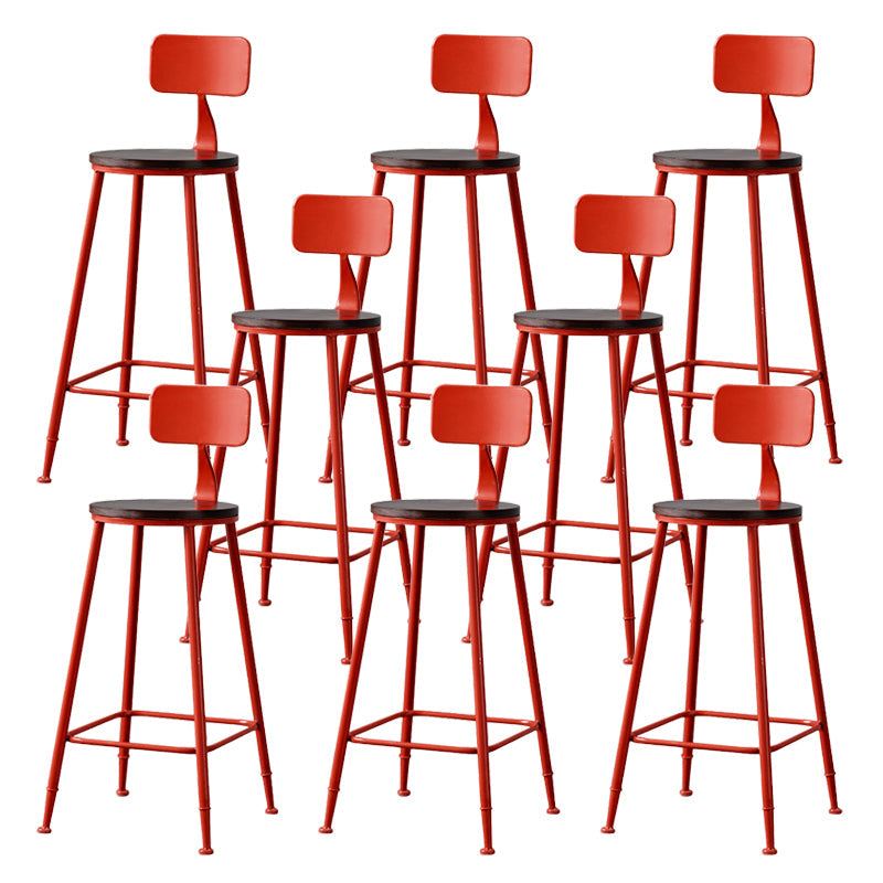 Modern Armless Backrest Counter Stool Iron Bar Stool with Pedal for Milk Tea Shop Red 8 Piece Set Clearhalo 'Bar Furniture' 'Bar Stools' 'bar_stools' 'furn' 'furn_bar_stools' 'Furniture' 'Kitchen & Dining Furniture' 6557284