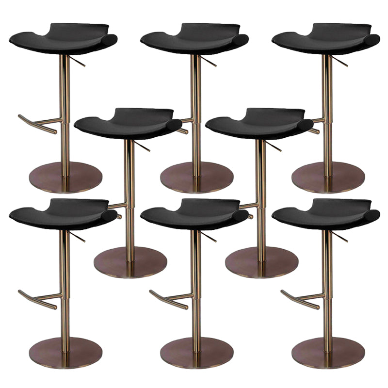 Contemporary Backless Dining Stool Adjustable Height Bar Stool with Footrest Rose Gold Black 8 Piece Set Clearhalo 'Bar Furniture' 'Bar Stools' 'bar_stools' 'furn' 'furn_bar_stools' 'Furniture' 'Kitchen & Dining Furniture' 6557298