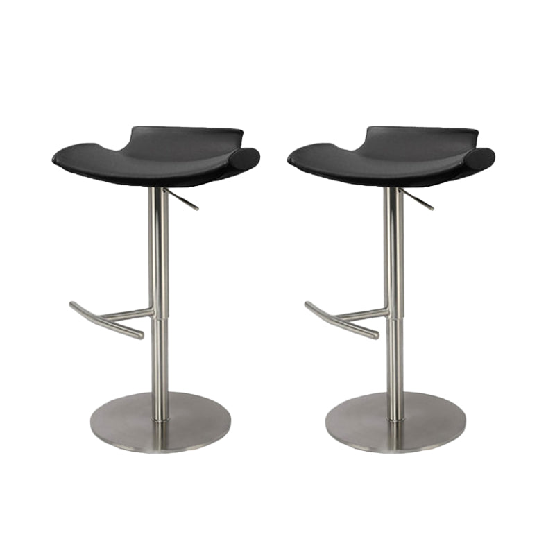 Contemporary Backless Dining Stool Adjustable Height Bar Stool with Footrest Silver Black 2 Piece Set Clearhalo 'Bar Furniture' 'Bar Stools' 'bar_stools' 'furn' 'furn_bar_stools' 'Furniture' 'Kitchen & Dining Furniture' 6557302