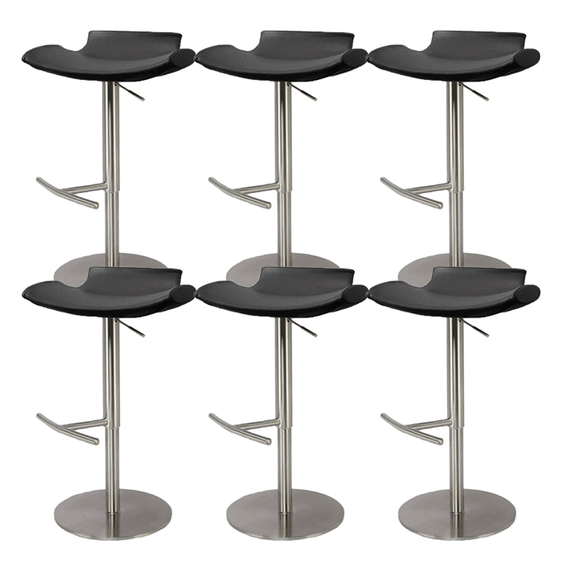 Contemporary Backless Dining Stool Adjustable Height Bar Stool with Footrest Silver Black 6 Piece Set Clearhalo 'Bar Furniture' 'Bar Stools' 'bar_stools' 'furn' 'furn_bar_stools' 'Furniture' 'Kitchen & Dining Furniture' 6557306