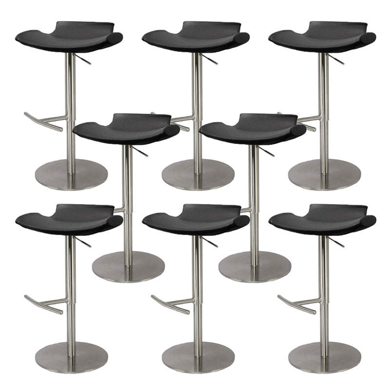 Contemporary Backless Dining Stool Adjustable Height Bar Stool with Footrest Silver Black 8 Piece Set Clearhalo 'Bar Furniture' 'Bar Stools' 'bar_stools' 'furn' 'furn_bar_stools' 'Furniture' 'Kitchen & Dining Furniture' 6557307