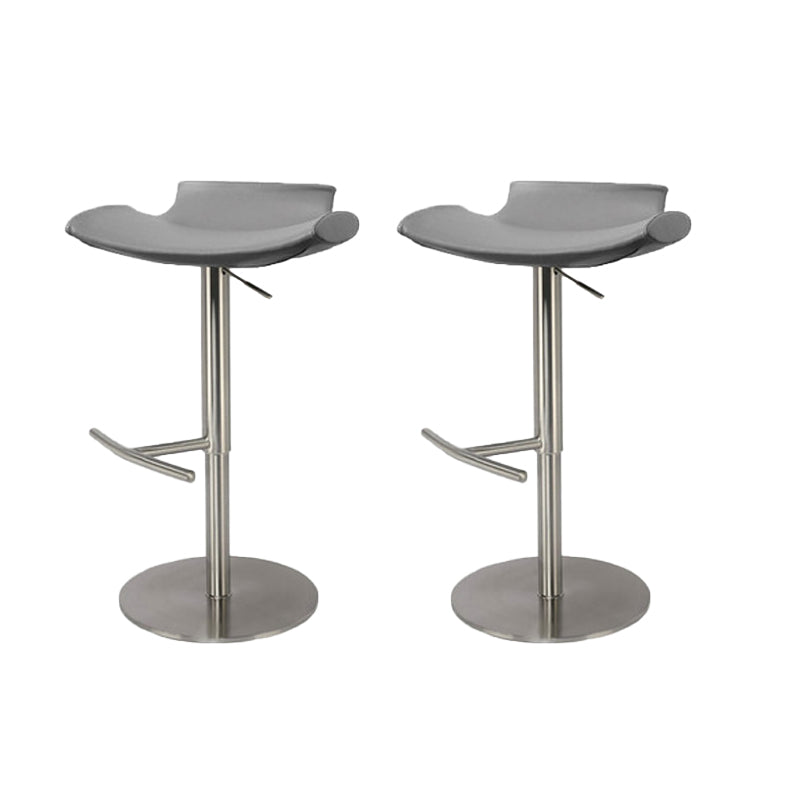 Contemporary Backless Dining Stool Adjustable Height Bar Stool with Footrest Silver Gray 2 Piece Set Clearhalo 'Bar Furniture' 'Bar Stools' 'bar_stools' 'furn' 'furn_bar_stools' 'Furniture' 'Kitchen & Dining Furniture' 6557314