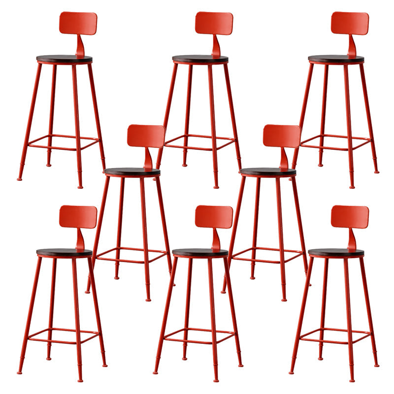 Modern Armless Backrest Counter Stool Iron Bar Stool with Seat and Pedal for Cafe Red 8 Piece Set Clearhalo 'Bar Furniture' 'Bar Stools' 'bar_stools' 'furn' 'furn_bar_stools' 'Furniture' 'Kitchen & Dining Furniture' 6557344