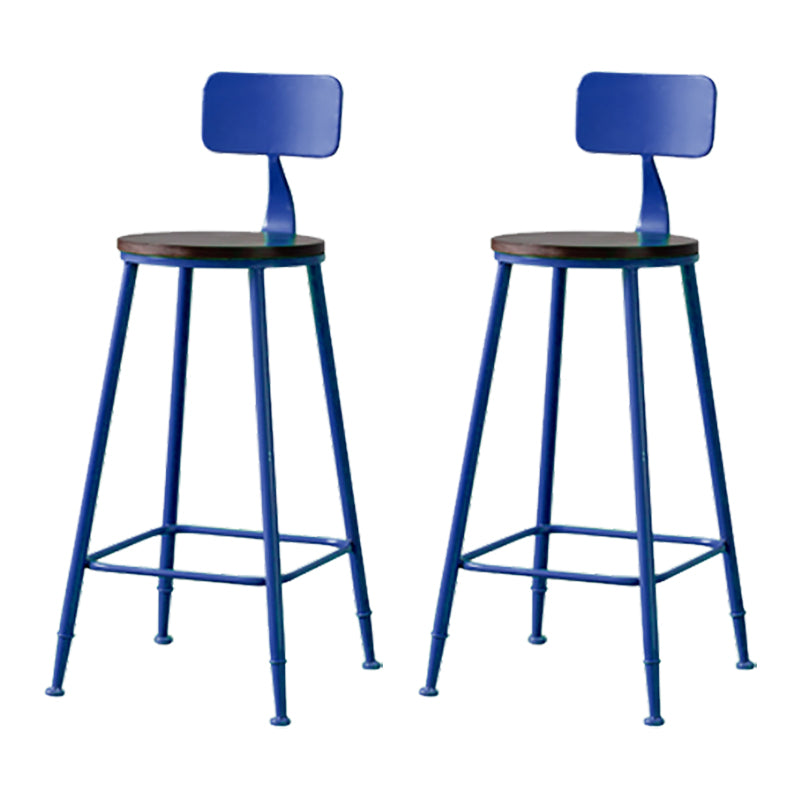 Modern Armless Backrest Counter Stool Iron Bar Stool with Seat and Pedal for Cafe Dark Blue 2 Piece Set Clearhalo 'Bar Furniture' 'Bar Stools' 'bar_stools' 'furn' 'furn_bar_stools' 'Furniture' 'Kitchen & Dining Furniture' 6557350