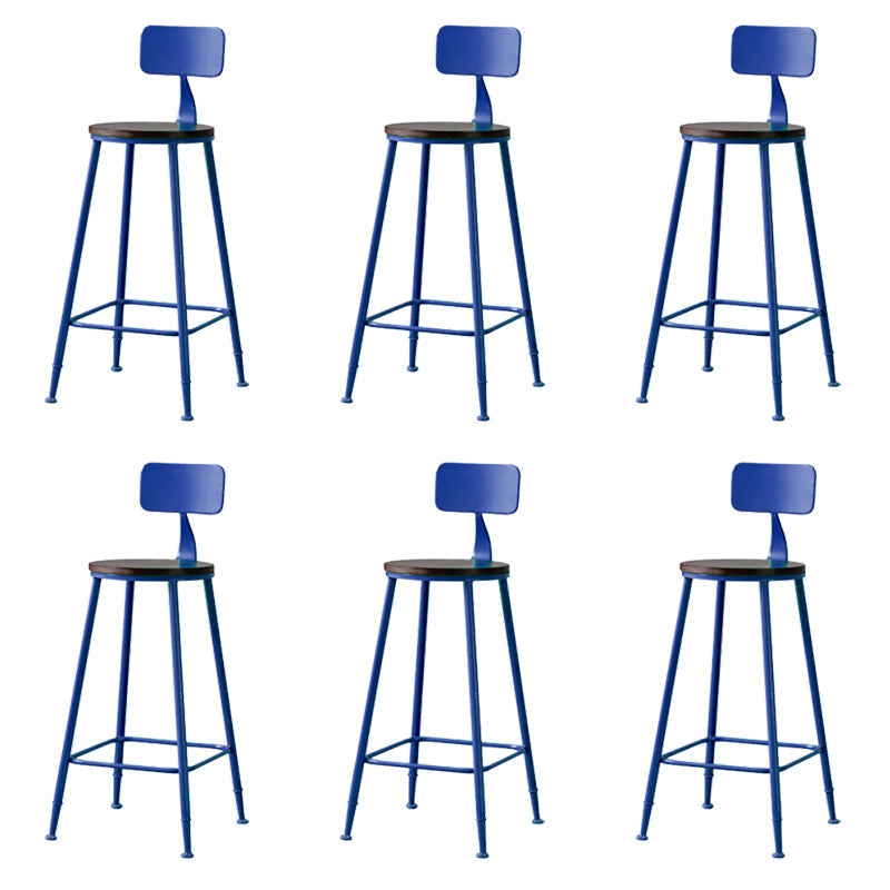 Modern Armless Backrest Counter Stool Iron Bar Stool with Seat and Pedal for Cafe Dark Blue 6 Piece Set Clearhalo 'Bar Furniture' 'Bar Stools' 'bar_stools' 'furn' 'furn_bar_stools' 'Furniture' 'Kitchen & Dining Furniture' 6557352