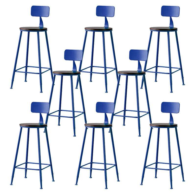 Modern Armless Backrest Counter Stool Iron Bar Stool with Seat and Pedal for Cafe Dark Blue 8 Piece Set Clearhalo 'Bar Furniture' 'Bar Stools' 'bar_stools' 'furn' 'furn_bar_stools' 'Furniture' 'Kitchen & Dining Furniture' 6557353