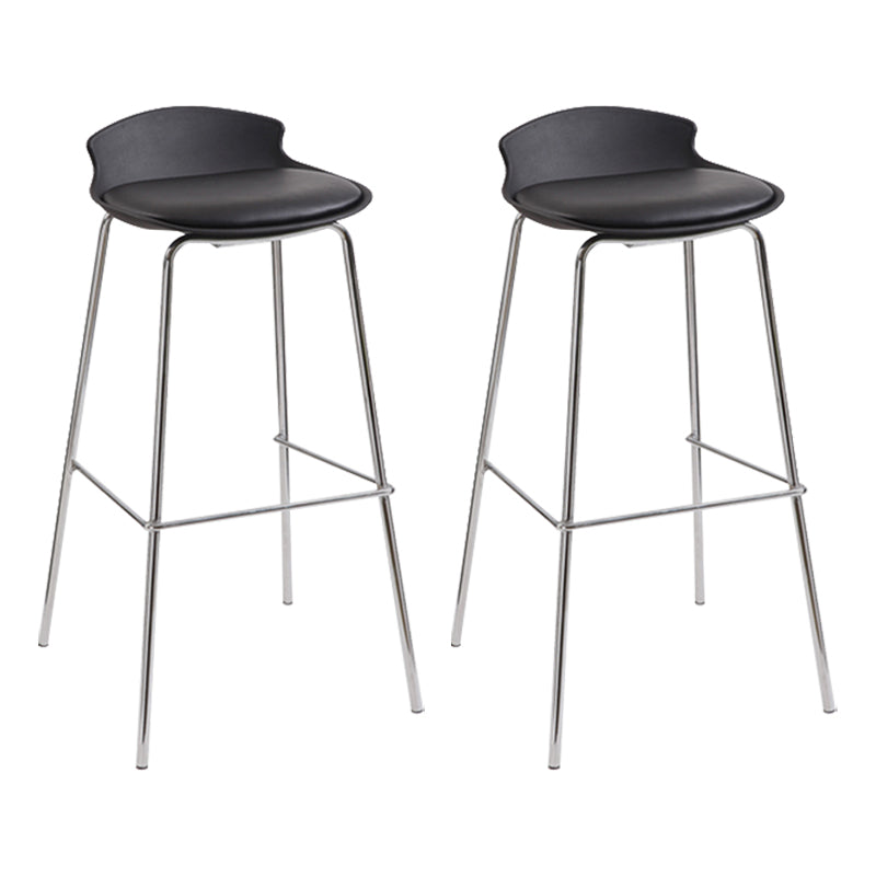 Contemporary Metal Frame Bar Stool Low Back PU Leather Bar Stool for Living Room Black Silver 2 Piece Set Clearhalo 'Bar Furniture' 'Bar Stools' 'bar_stools' 'furn' 'furn_bar_stools' 'Furniture' 'Kitchen & Dining Furniture' 6557374