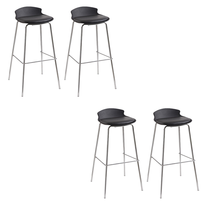 Contemporary Metal Frame Bar Stool Low Back PU Leather Bar Stool for Living Room Black Silver 4 Piece Set Clearhalo 'Bar Furniture' 'Bar Stools' 'bar_stools' 'furn' 'furn_bar_stools' 'Furniture' 'Kitchen & Dining Furniture' 6557376