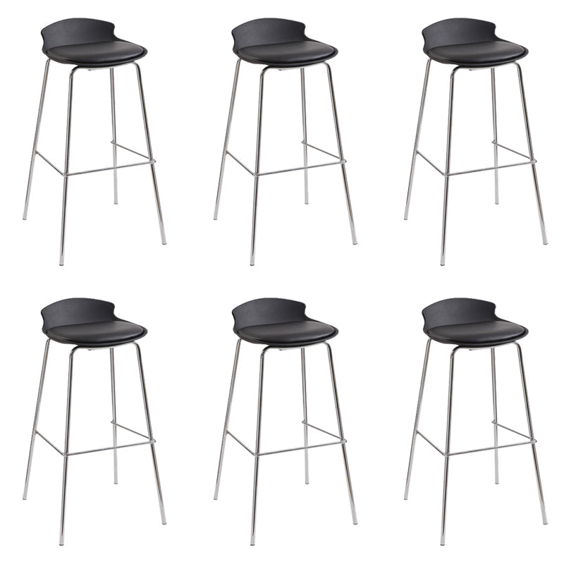 Contemporary Metal Frame Bar Stool Low Back PU Leather Bar Stool for Living Room Black Silver 6 Piece Set Clearhalo 'Bar Furniture' 'Bar Stools' 'bar_stools' 'furn' 'furn_bar_stools' 'Furniture' 'Kitchen & Dining Furniture' 6557377