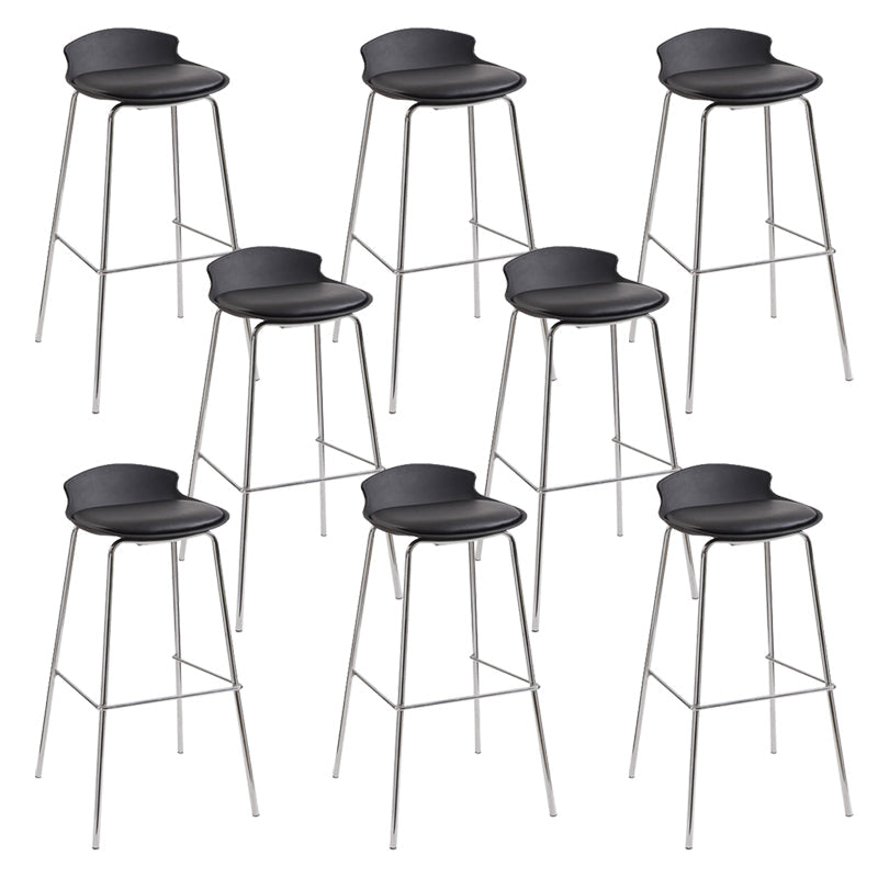 Contemporary Metal Frame Bar Stool Low Back PU Leather Bar Stool for Living Room Black Silver 8 Piece Set Clearhalo 'Bar Furniture' 'Bar Stools' 'bar_stools' 'furn' 'furn_bar_stools' 'Furniture' 'Kitchen & Dining Furniture' 6557379