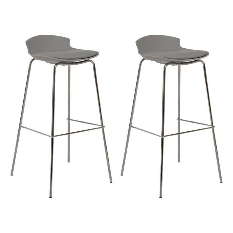 Contemporary Metal Frame Bar Stool Low Back PU Leather Bar Stool for Living Room Grey Silver 2 Piece Set Clearhalo 'Bar Furniture' 'Bar Stools' 'bar_stools' 'furn' 'furn_bar_stools' 'Furniture' 'Kitchen & Dining Furniture' 6557386