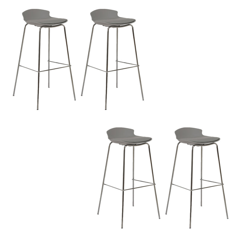 Contemporary Metal Frame Bar Stool Low Back PU Leather Bar Stool for Living Room Grey Silver 4 Piece Set Clearhalo 'Bar Furniture' 'Bar Stools' 'bar_stools' 'furn' 'furn_bar_stools' 'Furniture' 'Kitchen & Dining Furniture' 6557387