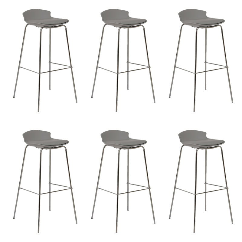 Contemporary Metal Frame Bar Stool Low Back PU Leather Bar Stool for Living Room Grey Silver 6 Piece Set Clearhalo 'Bar Furniture' 'Bar Stools' 'bar_stools' 'furn' 'furn_bar_stools' 'Furniture' 'Kitchen & Dining Furniture' 6557388
