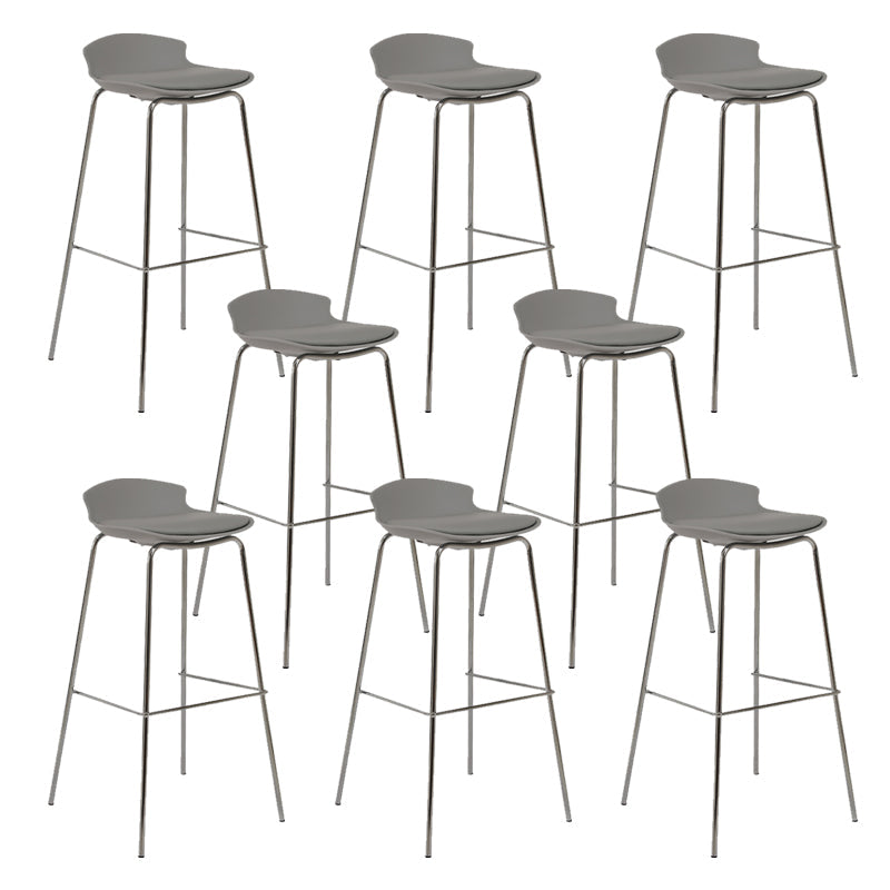 Contemporary Metal Frame Bar Stool Low Back PU Leather Bar Stool for Living Room Grey Silver 8 Piece Set Clearhalo 'Bar Furniture' 'Bar Stools' 'bar_stools' 'furn' 'furn_bar_stools' 'Furniture' 'Kitchen & Dining Furniture' 6557389