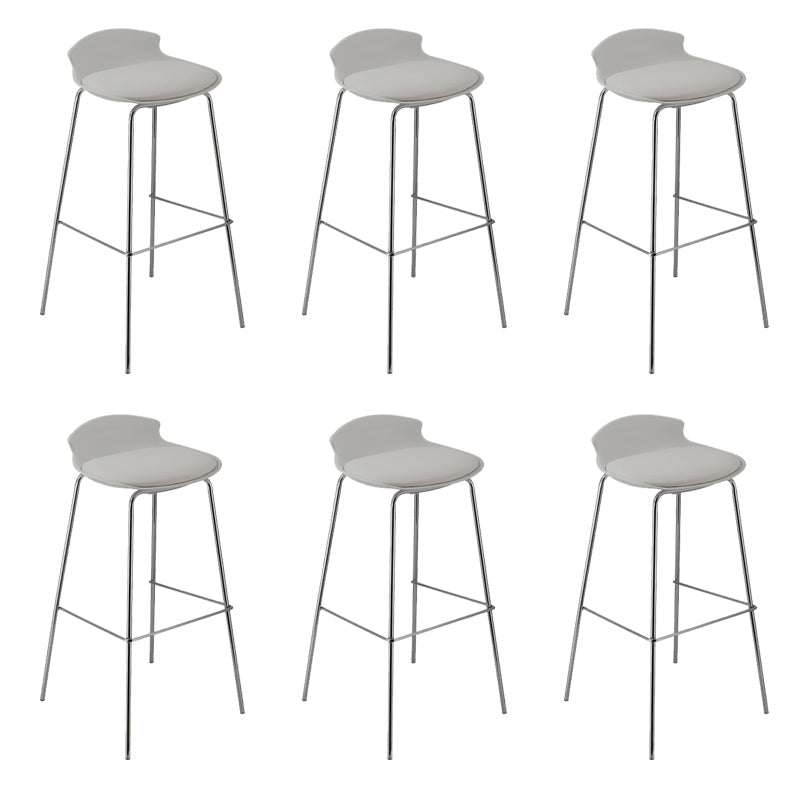 Contemporary Metal Frame Bar Stool Low Back PU Leather Bar Stool for Living Room White Silver 6 Piece Set Clearhalo 'Bar Furniture' 'Bar Stools' 'bar_stools' 'furn' 'furn_bar_stools' 'Furniture' 'Kitchen & Dining Furniture' 6557398