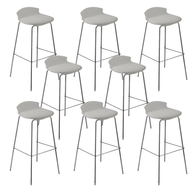 Contemporary Metal Frame Bar Stool Low Back PU Leather Bar Stool for Living Room White Silver 8 Piece Set Clearhalo 'Bar Furniture' 'Bar Stools' 'bar_stools' 'furn' 'furn_bar_stools' 'Furniture' 'Kitchen & Dining Furniture' 6557399