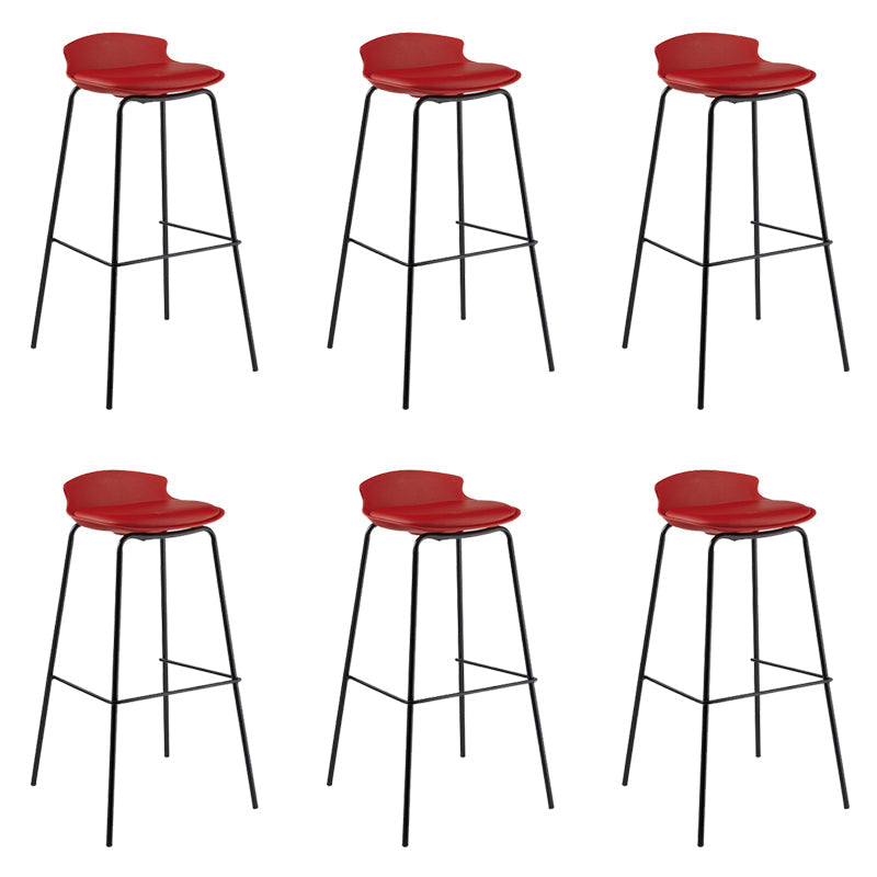 Contemporary Metal Frame Bar Stool Low Back PU Leather Bar Stool for Living Room Red Black 6 Piece Set Clearhalo 'Bar Furniture' 'Bar Stools' 'bar_stools' 'furn' 'furn_bar_stools' 'Furniture' 'Kitchen & Dining Furniture' 6557403