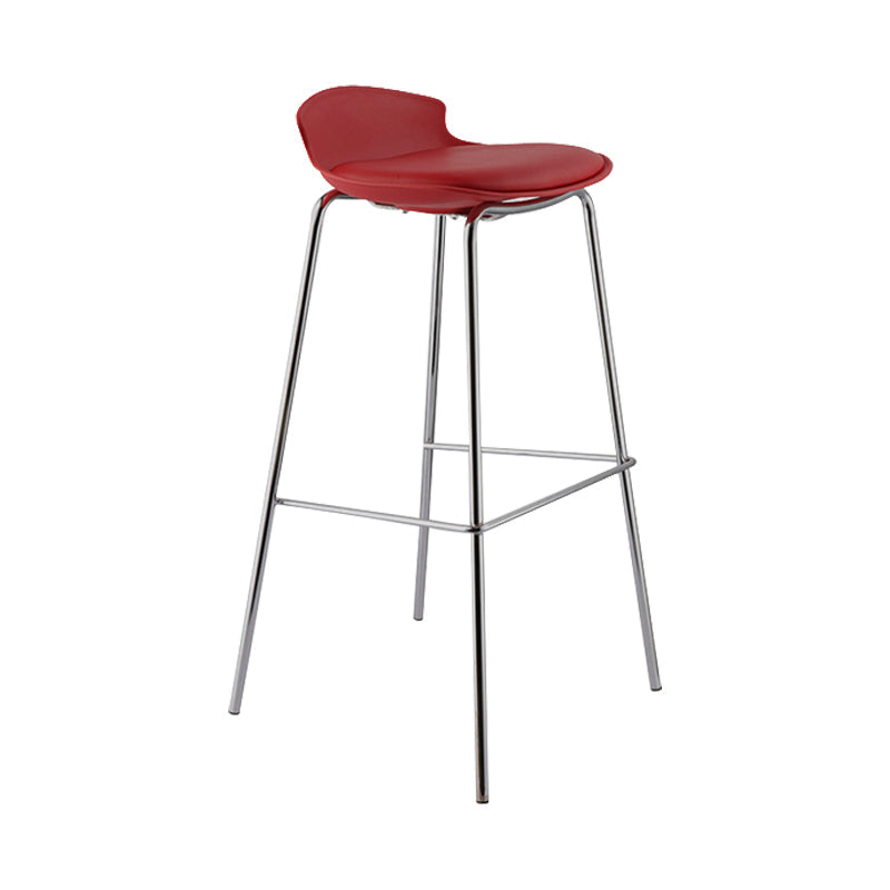 Contemporary Metal Frame Bar Stool Low Back PU Leather Bar Stool for Living Room Red Silver 1 Piece Clearhalo 'Bar Furniture' 'Bar Stools' 'bar_stools' 'furn' 'furn_bar_stools' 'Furniture' 'Kitchen & Dining Furniture' 6557405