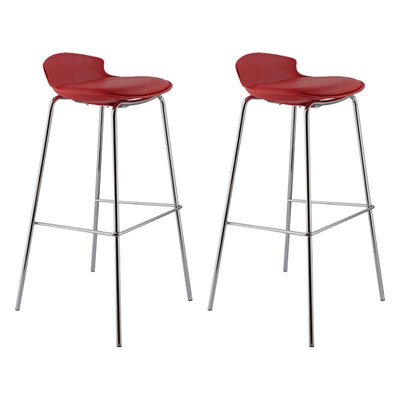 Contemporary Metal Frame Bar Stool Low Back PU Leather Bar Stool for Living Room Red Silver 2 Piece Set Clearhalo 'Bar Furniture' 'Bar Stools' 'bar_stools' 'furn' 'furn_bar_stools' 'Furniture' 'Kitchen & Dining Furniture' 6557406