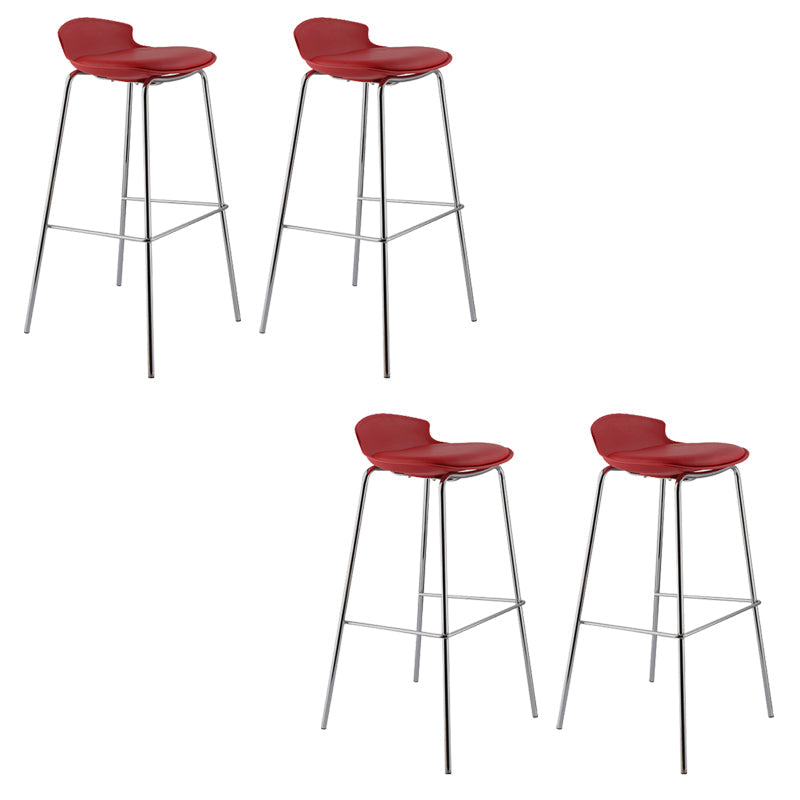 Contemporary Metal Frame Bar Stool Low Back PU Leather Bar Stool for Living Room Red Silver 4 Piece Set Clearhalo 'Bar Furniture' 'Bar Stools' 'bar_stools' 'furn' 'furn_bar_stools' 'Furniture' 'Kitchen & Dining Furniture' 6557407