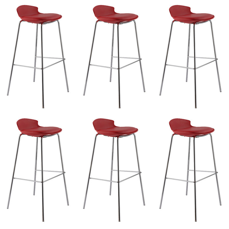 Contemporary Metal Frame Bar Stool Low Back PU Leather Bar Stool for Living Room Red Silver 6 Piece Set Clearhalo 'Bar Furniture' 'Bar Stools' 'bar_stools' 'furn' 'furn_bar_stools' 'Furniture' 'Kitchen & Dining Furniture' 6557408