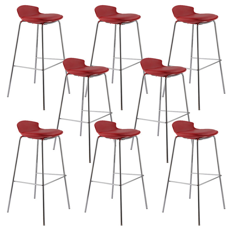 Contemporary Metal Frame Bar Stool Low Back PU Leather Bar Stool for Living Room Red Silver 8 Piece Set Clearhalo 'Bar Furniture' 'Bar Stools' 'bar_stools' 'furn' 'furn_bar_stools' 'Furniture' 'Kitchen & Dining Furniture' 6557409
