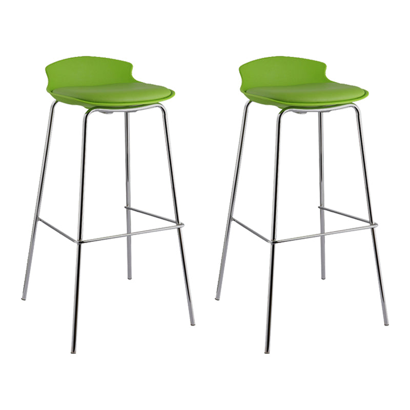Contemporary Metal Frame Bar Stool Low Back PU Leather Bar Stool for Living Room Green Silver 2 Piece Set Clearhalo 'Bar Furniture' 'Bar Stools' 'bar_stools' 'furn' 'furn_bar_stools' 'Furniture' 'Kitchen & Dining Furniture' 6557416