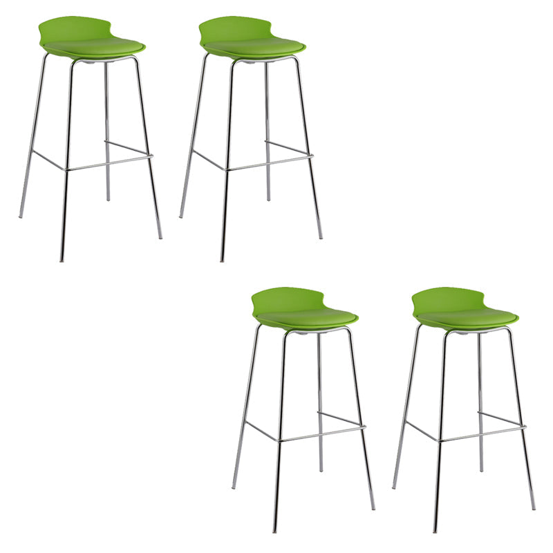 Contemporary Metal Frame Bar Stool Low Back PU Leather Bar Stool for Living Room Green Silver 4 Piece Set Clearhalo 'Bar Furniture' 'Bar Stools' 'bar_stools' 'furn' 'furn_bar_stools' 'Furniture' 'Kitchen & Dining Furniture' 6557417