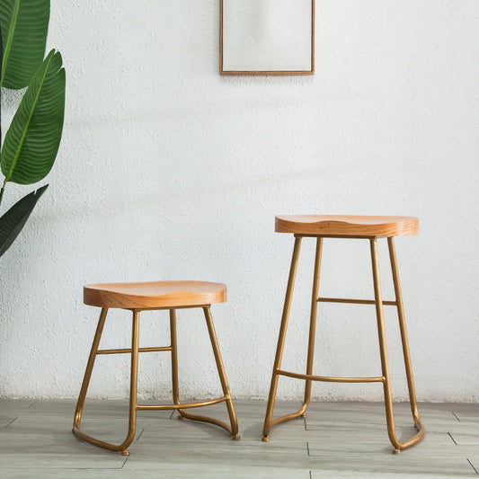 Moderner armloser rückenfreier Thekeschuhe Eisen -Barhocker mit Holzsitz für Innenräume