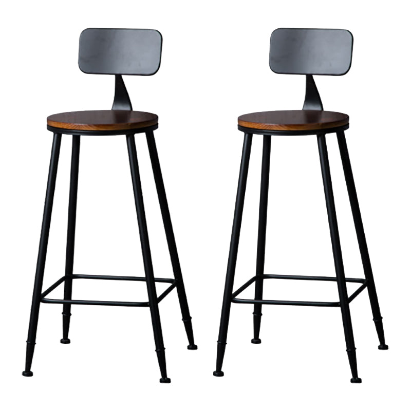 Modern Armless Backrest Counter Stool Iron Bar Stool with Wooden Seat for Bar
