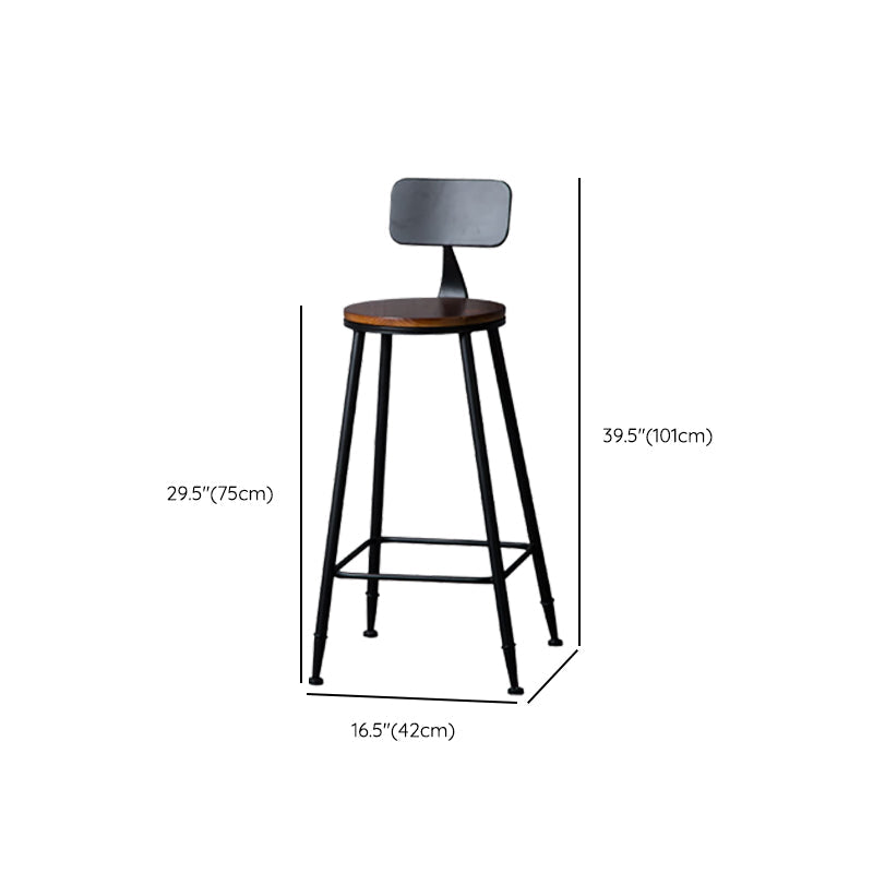 Modern Armless Backrest Counter Stool Iron Bar Stool with Wooden Seat for Bar