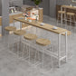 Mesa rectangular con altura de barra, patas blancas y mesa de bar con base de metal para uso en patio