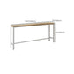Mesa rectangular con altura de barra, patas blancas y mesa de bar con base de metal para uso en patio