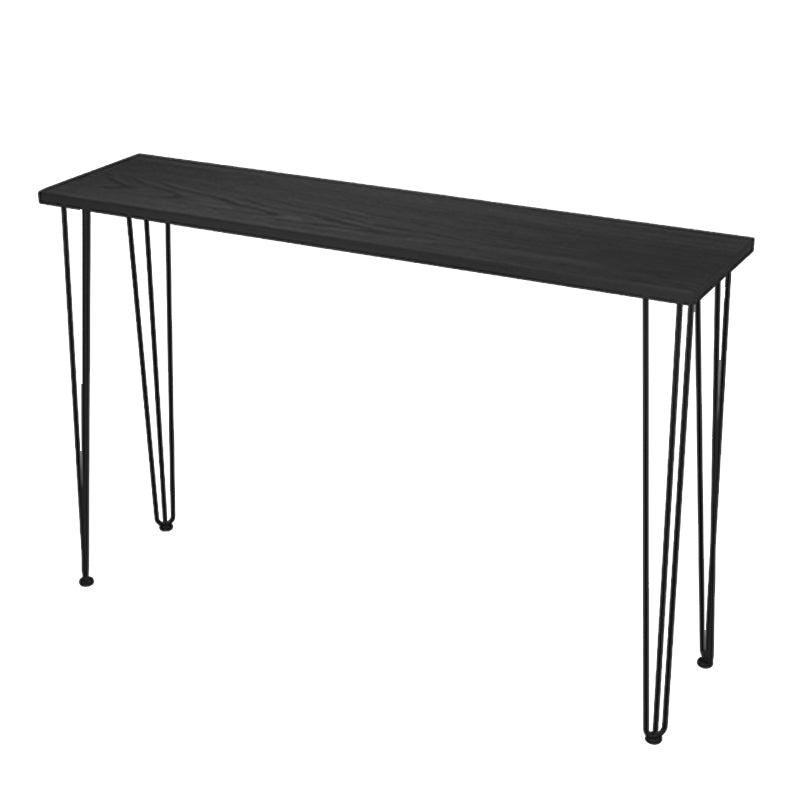 Table de bar rectangulaire à hauteur de pieds noirs et base en métal avec quatre pieds