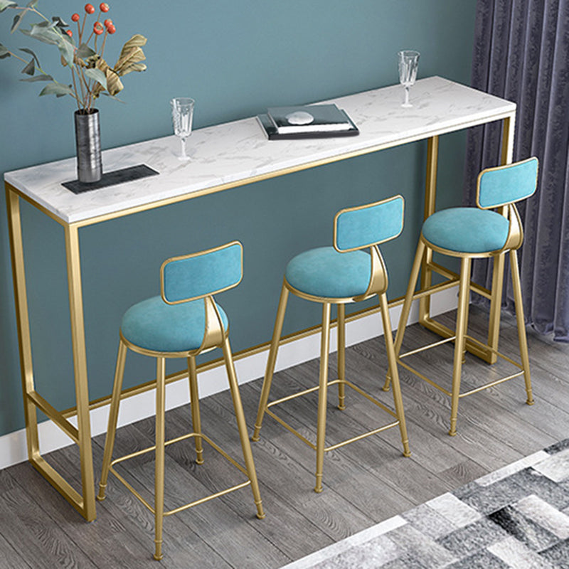 Glam Bar Height Table White Faux Marble Top Bistro Bar Table with Gold Base 63"L x 15.7"W x 41.3"H Without Chairs Clearhalo 'Bar Furniture' 'Bar Tables' 'bar_tables' 'furn' 'furn_bar_tables' 'Furniture' 'Kitchen & Dining Furniture' 6560173
