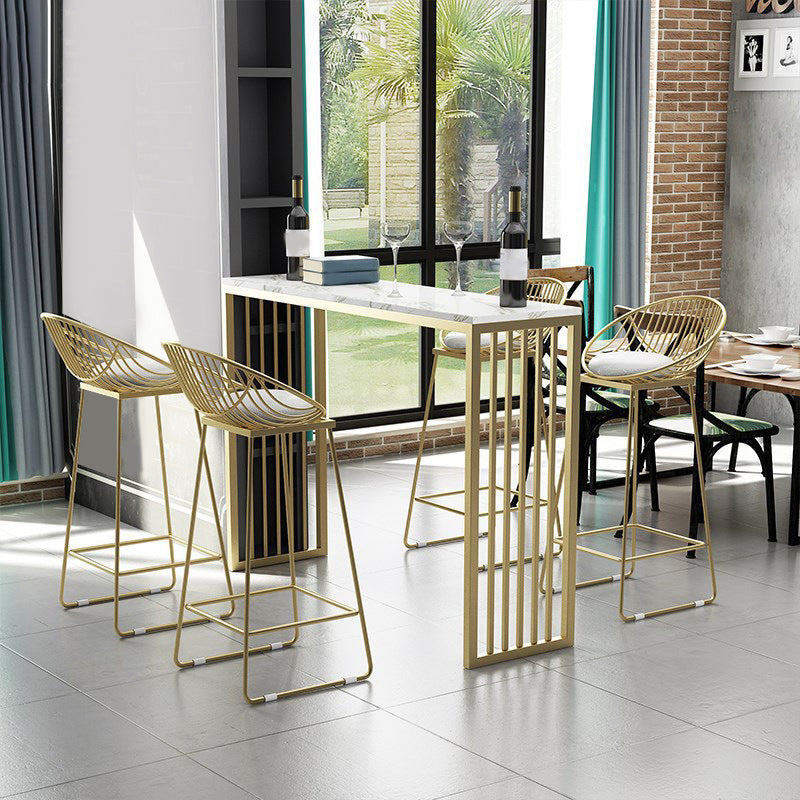 Glam Bar Height Table Faux Marble Top Bistro Bar Table with Double Pedestal Base Black Without Chairs Clearhalo 'Bar Furniture' 'Bar Tables' 'bar_tables' 'furn' 'furn_bar_tables' 'Furniture' 'Kitchen & Dining Furniture' 6560308
